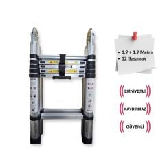 Endokon 190+190 cm. 6+6 basamak A Tipi Teleskopik Alüminyum Merdiven - Uzayan Merdiven