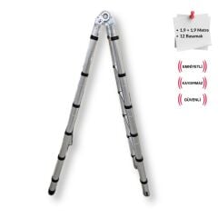 Endokon 190+190 cm. 6+6 basamak A Tipi Teleskopik Alüminyum Merdiven - Uzayan Merdiven