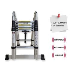 Endokon 220 + 220 cm. - 7+7  Basamaklı Teleskopik  Merdiven - A Tipi Uzayan Merdiven