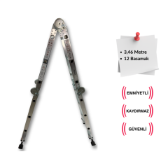 Endokon 3,46 Metre - 12  Basamaklı Katlanır Akrobat Merdiven - Büyük Menteşe - Kalın Profil