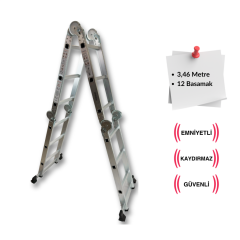Endokon 3,46 Metre - 12  Basamaklı Katlanır Akrobat Merdiven - Büyük Menteşe - Kalın Profil