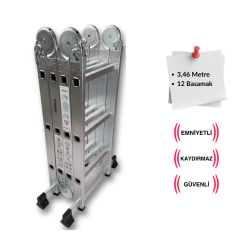Endokon 3,46 Metre - 12  Basamaklı Katlanır Akrobat Merdiven - Büyük Menteşe - Kalın Profil