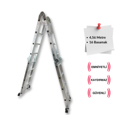 Endokon 4,56 Metre - 16  Basamaklı Katlanır Akrobat Merdiven - Büyük Menteşe - Kalın Profil