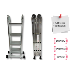 Endokon 4,56 Metre - 16  Basamaklı Katlanır Akrobat Merdiven - Büyük Menteşe - Kalın Profil