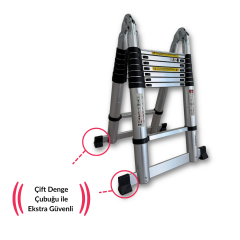 Endokon 250 + 250 cm. - 8+8  Basamaklı Teleskopik Merdiven - A Tipi Uzayan Merdiven