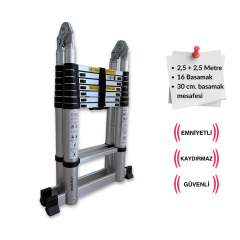 Endokon 250 + 250 cm. - 8+8  Basamaklı Teleskopik Merdiven - A Tipi Uzayan Merdiven