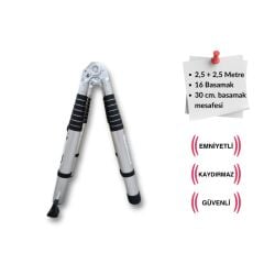 Endokon 250 + 250 cm. - 8+8  Basamaklı Teleskopik Merdiven - A Tipi Uzayan Merdiven