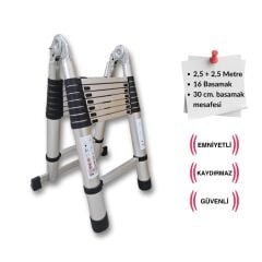 Endokon 250 + 250 cm. - 8+8  Basamaklı Teleskopik Merdiven - A Tipi Uzayan Merdiven