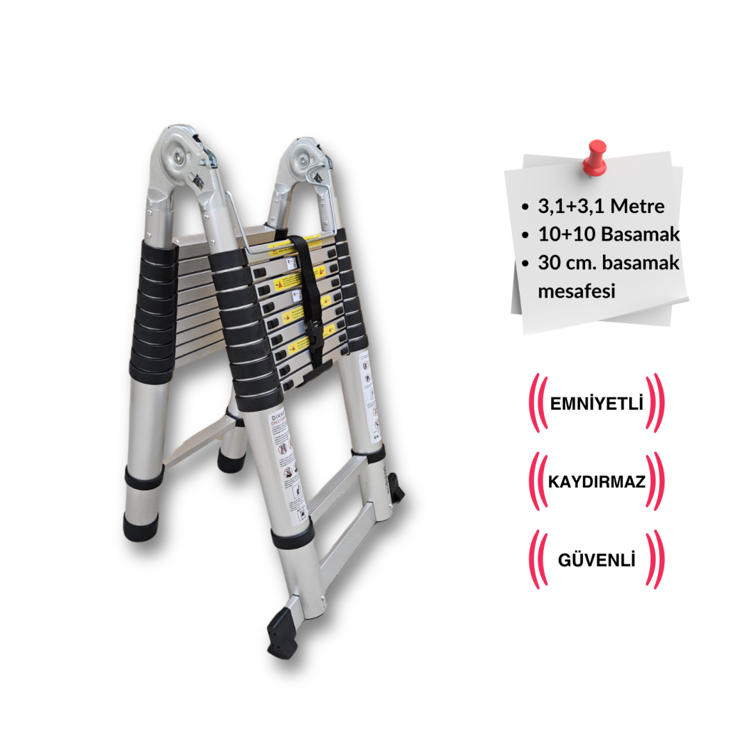 Endokon 310 + 310 cm. - 10+10  Basamaklı Teleskopik Merdiven - A Tipi Uzayan Merdiven