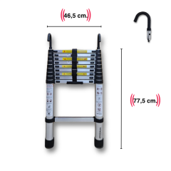 Endokon 10 Basamak - 290 cm. Kancalı Teleskopik Alüminyum Merdiven - I Tipi Uzayan Merdiven