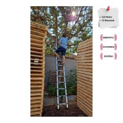 Endokon 13 basamak - 380 cm. KANCALI Teleskopik Alüminyum Merdiven - I Tipi Uzayan Merdiven