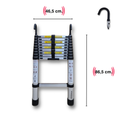 Endokon 13 basamak - 380 cm. KANCALI Teleskopik Alüminyum Merdiven - I Tipi Uzayan Merdiven