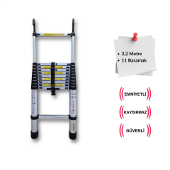 Endokon 320 cm. - 11  Basamaklı Kancalı Teleskopik Merdiven - I Tipi Uzayan