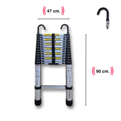 Endokon 410 cm. - 14  Basamaklı Kancalı Teleskopik Alüminyum Merdiven - I Tipi Uzayan Merdiven