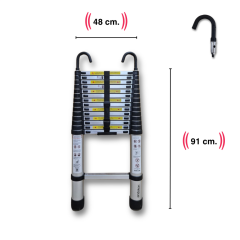 Endokon 440 cm. - 15  Basamaklı Kancalı Teleskopik Merdiven - I Tipi Uzayan Merdiven