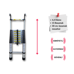Endokon 440 cm. - 15  Basamaklı Kancalı Teleskopik Merdiven - I Tipi Uzayan Merdiven