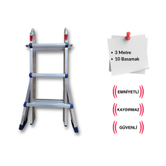 Endokon 300 cm. 10 Basamak A ve I Tipi Katlanıp Uzayabilen Mini Dev Alüminyum Merdiven