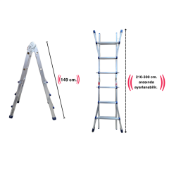 Endokon 300 cm. 10 Basamak A ve I Tipi Katlanıp Uzayabilen Mini Dev Alüminyum Merdiven