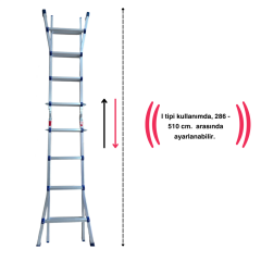 Endokon 510 cm. 18 Basamak A ve I Tipi Katlanıp Uzayabilen Mini Dev Alüminyum Merdiven