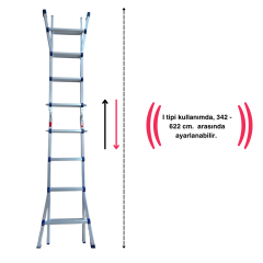 Endokon 622 cm. 22 Basamak A ve I Tipi Katlanıp Uzayabilen Mini Dev Alüminyum Merdiven