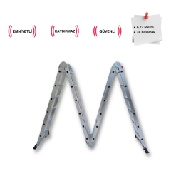 Endokon 6,72 Metre - 24 Basamaklı Katlanır Akrobat Merdiven - Büyük Menteşe - Kalın Profil