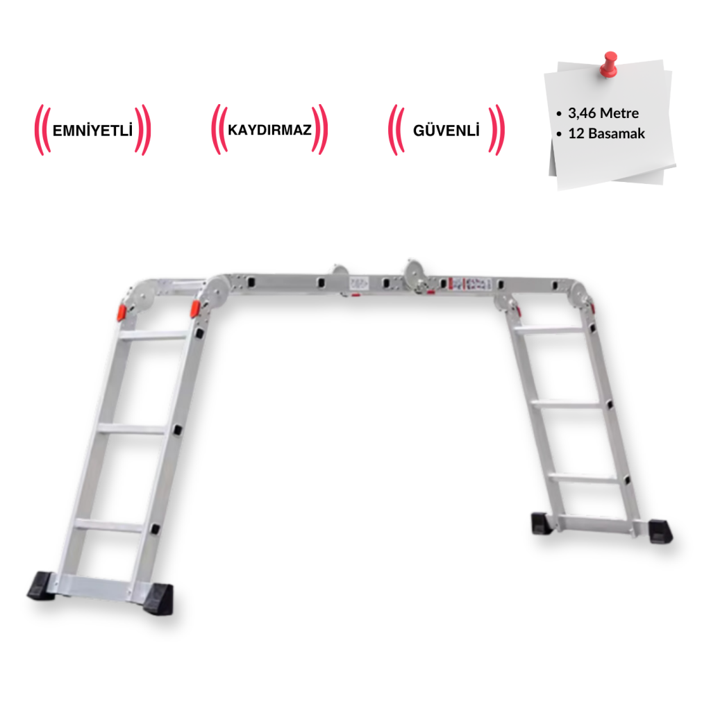 Endokon PLATFORMLU 3,46 Metre - 12  Basamaklı Katlanır Akrobat Merdiven - Büyük Menteşe - Kalın Profil