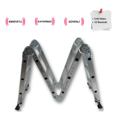 Endokon PLATFORMLU 3,46 Metre - 12  Basamaklı Katlanır Akrobat Merdiven - Büyük Menteşe - Kalın Profil