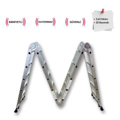 Endokon PLATFORMLU 5,64 Metre - 20 Basamaklı Katlanır Akrobat Merdiven - Büyük Menteşe - Kalın Profil