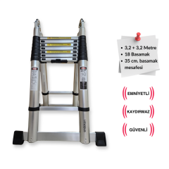 Endokon 320 + 320 cm - 8+8  Basamaklı Teleskopik Merdiven -  A Tipi Uzayan Merdiven
