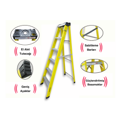 Endokon 6 Basamaklı 173 cm Fiberglas Tek Taraflı Elektrikçi Merdiveni
