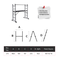 Endokon 2*6 164 cm Portatif Alüminyum İskele Merdiven Kombinasyonu