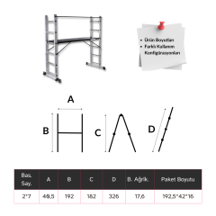 Endokon 2*7 192 cm Portatif Alüminyum İskele Merdiven Kombinasyonu