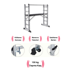 Endokon 2*7 192 cm Portatif Alüminyum İskele Merdiven Kombinasyonu