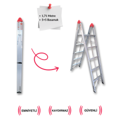 Endokon 2*5 171 cm. Katlanır Alüminyum Çubuk Merdiven