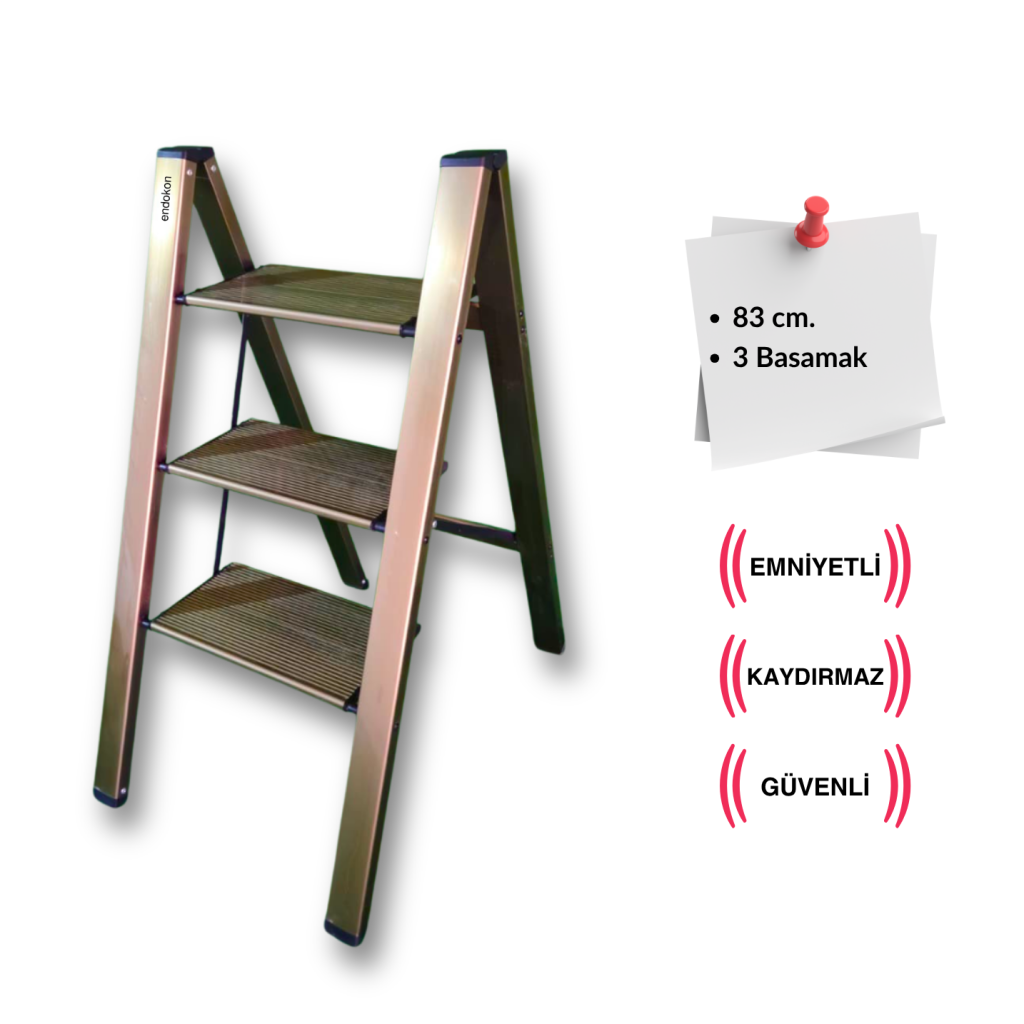 Endokon Katlanır Şık Merdiven Bronz 3 Basamaklı - Alüminyum - Ev - Ofis Merdiveni
