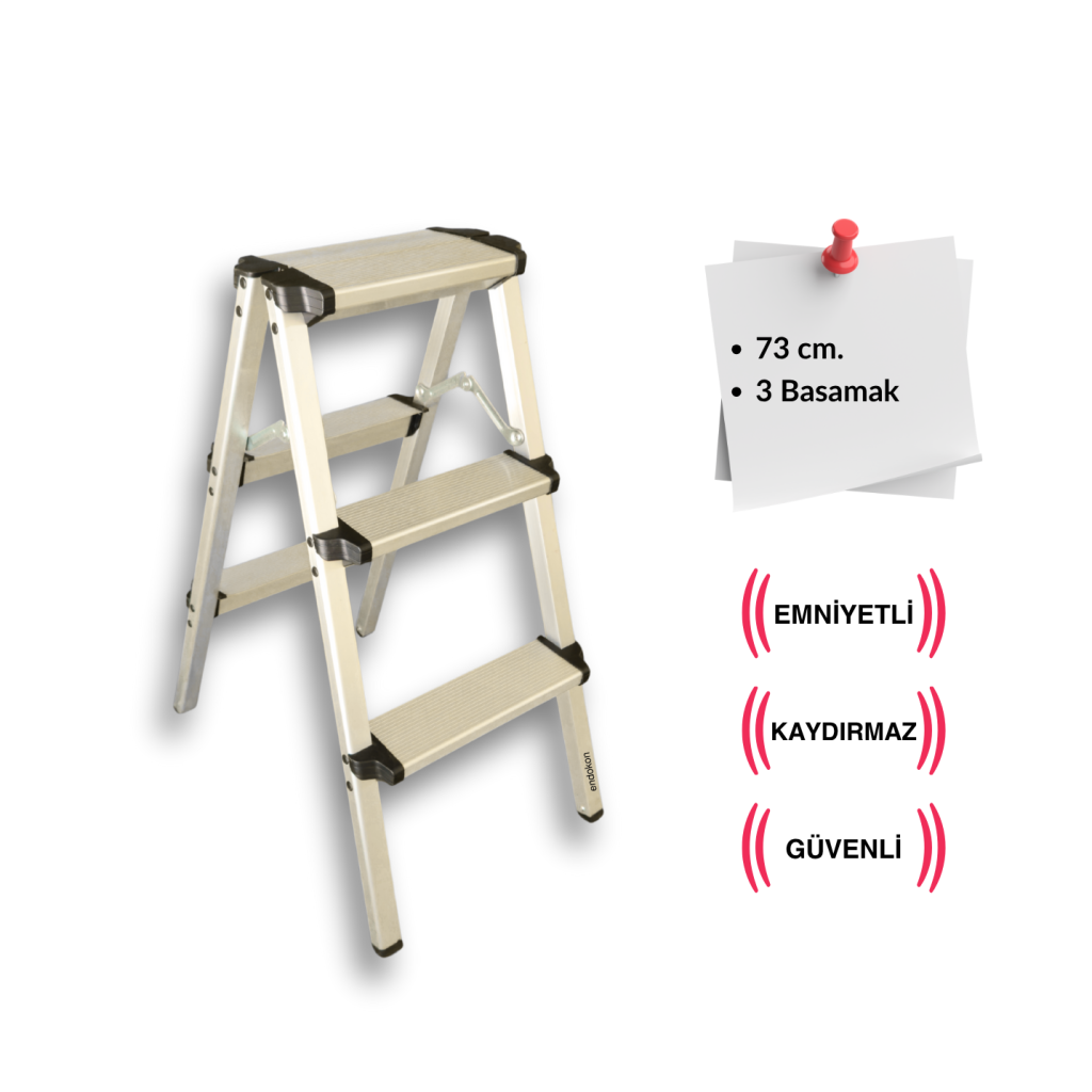 Endokon Geniş Basamaklı Katlanır Alüminyum Basamak Merdiven - 3 Basamaklı