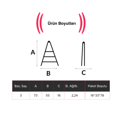 Endokon Geniş Basamaklı Katlanır Alüminyum Basamak Merdiven - 3 Basamaklı