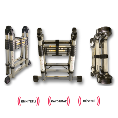 Çelik 190+190 cm. 6+6 basamak A Tipi Teleskopik Merdiven - Uzayan Merdiven