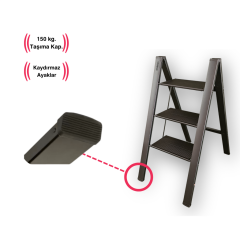Endokon Katlanır Şık Merdiven Antrasit 3 Basamaklı - Alüminyum - Ev - Ofis Merdiveni