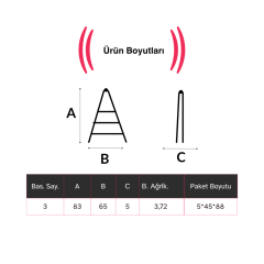 Endokon Katlanır Şık Merdiven Antrasit 3 Basamaklı - Alüminyum - Ev - Ofis Merdiveni