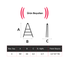 Endokon Katlanır Şık Merdiven Antrasit 4 Basamaklı - Alüminyum - Ev - Ofis Merdiveni