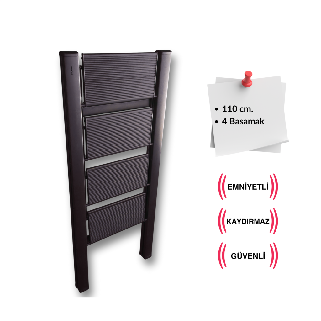 Endokon Katlanır Şık Merdiven Antrasit 4 Basamaklı - Alüminyum - Ev - Ofis Merdiveni