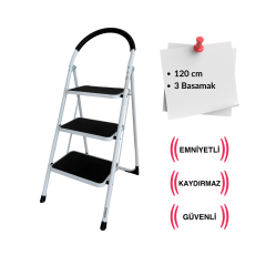Endokon Çelik 3 Basamaklı Geniş Basamak Ev - Ofis Tipi Merdiven - Tutacaklı