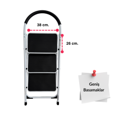 Endokon Çelik 3 Basamaklı Geniş Basamak Ev - Ofis Tipi Merdiven - Tutacaklı