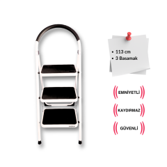 Endokon Çelik 3 Basamaklı Geniş Basamak Ev - Ofis Tipi Merdiven - Tutacaklı