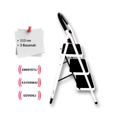 Endokon Çelik 3 Basamaklı Geniş Basamak Ev - Ofis Tipi Merdiven - Tutacaklı