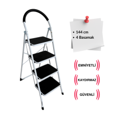 Endokon Çelik 4 Basamaklı Geniş Basamak Ev - Ofis Tipi Merdiven - Tutacaklı