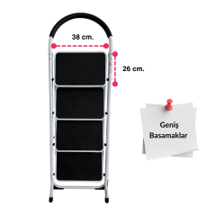 Endokon Çelik 4 Basamaklı Geniş Basamak Ev - Ofis Tipi Merdiven - Tutacaklı