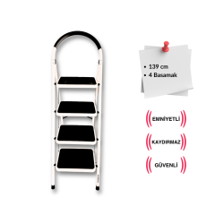 Paslanmaz Çelik 4 Basamaklı Geniş Basamak Ev - Ofis Tipi Merdiven - Tutacaklı