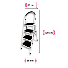 Paslanmaz Çelik 4 Basamaklı Geniş Basamak Ev - Ofis Tipi Merdiven - Tutacaklı